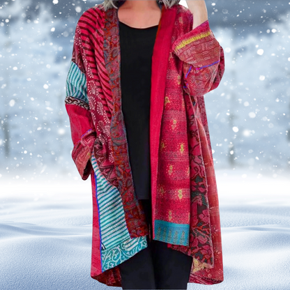 Dam Vintage Cardigan Abstrakt Design Högkvalitativa Material-5