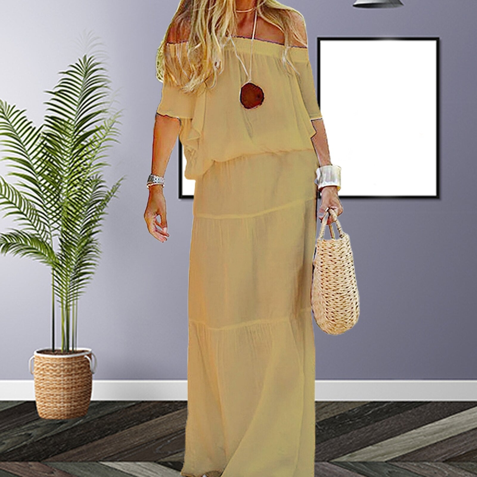 Variant image for Dam Sommarklänning Avslappnad Polyester Maxiklänning-19