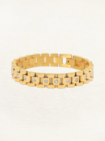 Dam Guld Armband Bred med Zirkonia Elegant Design-3