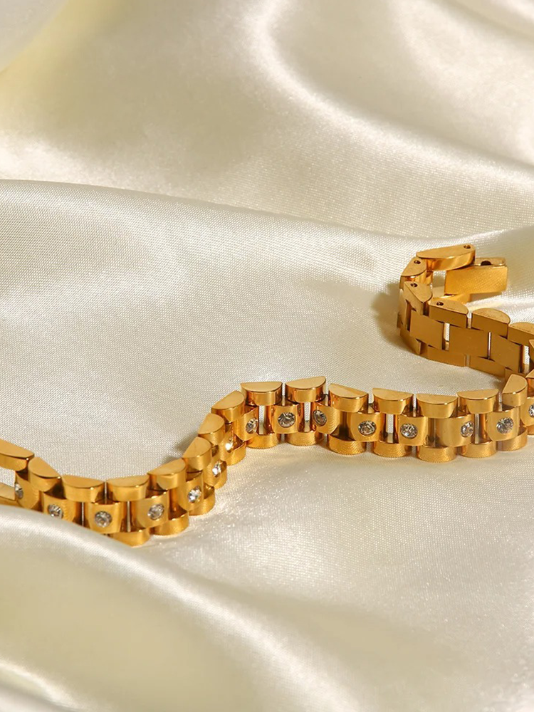 Dam Guld Armband Bred med Zirkonia Elegant Design-4