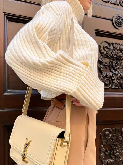 Stickad Dam Tröja Turtleneck i Mjukt Material med Långa Ärmar – Elegant och Bekväm för Vardagsbruk och Formella Tillfällen 3