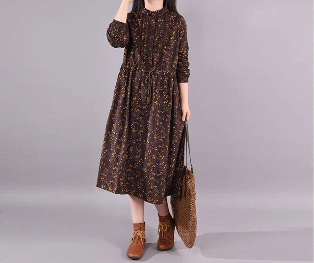 Kvinna Blomsterklänning Chic Bomull och Linne-3