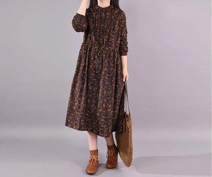 Kvinna Blomsterklänning Chic Bomull och Linne-3