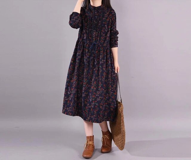 Kvinna Blomsterklänning Chic Bomull och Linne-2