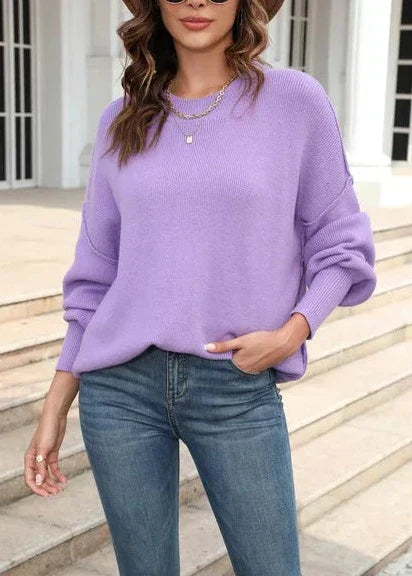 Variant image for Dam Stickad Tröja Avslappnad O-hals Mjuk Lång Ärmd-5