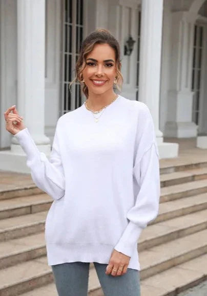 Variant image for Dam Stickad Tröja Avslappnad O-hals Mjuk Lång Ärmd-13