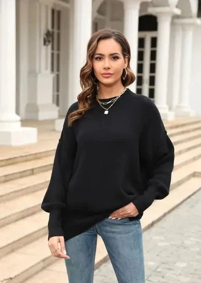 Variant image for Dam Stickad Tröja Avslappnad O-hals Mjuk Lång Ärmd-1