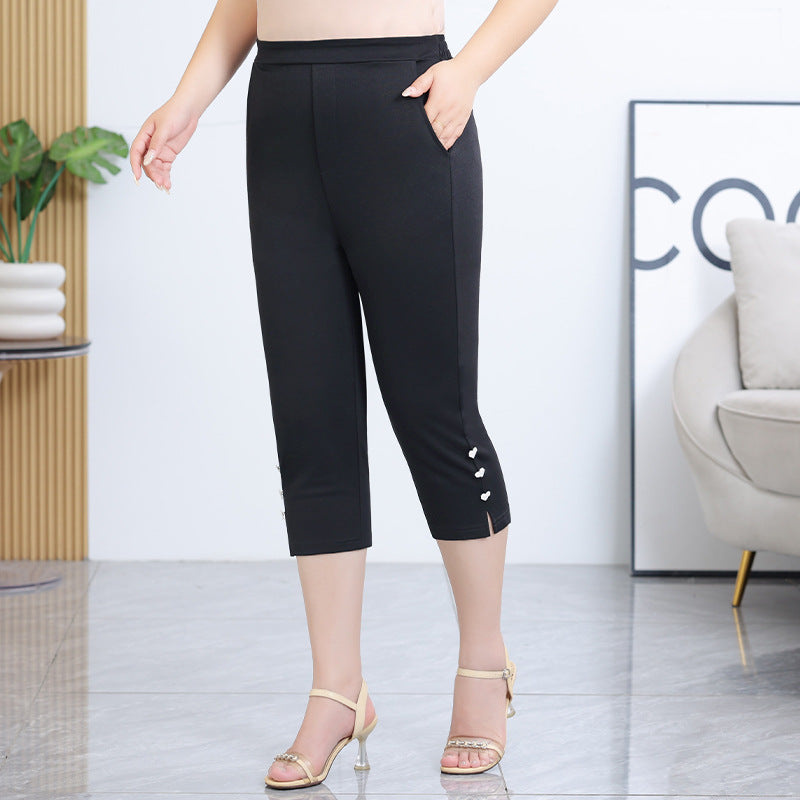 Snygga Capri Byxor Dam med Resår i Midjan – Stretchigt Tyg för Komfort och Rörelsefrihet 1