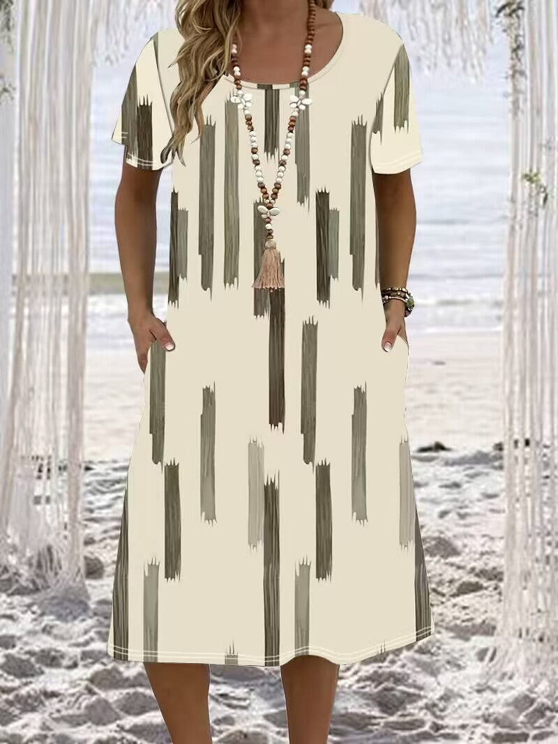 Kort Klänning Dam i Bomullsblandning – Kort Vit Sommarklänning med Fickor för Vardagsbruk 9