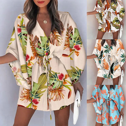 Kvinnors A-linjeklänning Blommönster Polyester med Justerbart Midjebälte 2