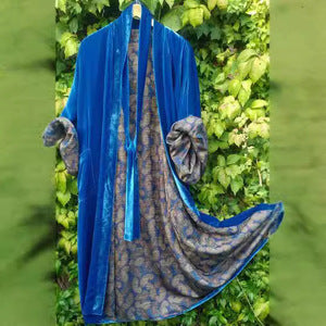 Dam Cardigan Midi Satin Blommönster med Midjebälte-5