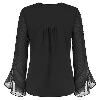 Långärmad Blus för Dam med V-hals och Rynkningsfri Polyester – Elegant Svart Blus med Raglanärmar 5