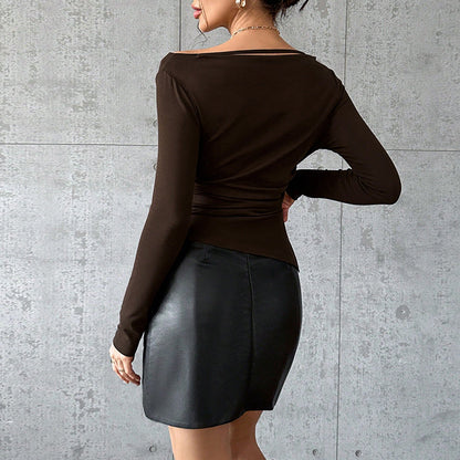 Kvinnors Topp Asymmetrisk Design Mjuk Tygblandning 3