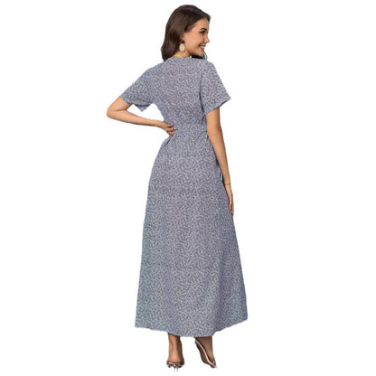 Dam Maxiklänning Blommig V-ringning med Knytband A-linjeformad Polyester-6