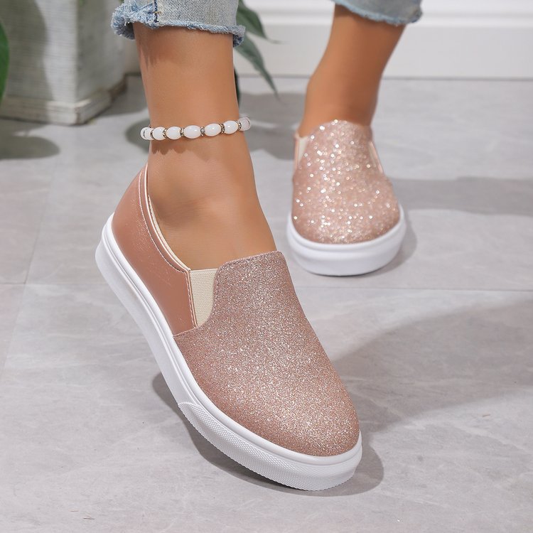 Dam Sneakers Glitter Slip-On Komfort Textil 7
