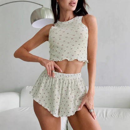 Dam Camisole Shorts Leopardmönster Lätt Polyester-4