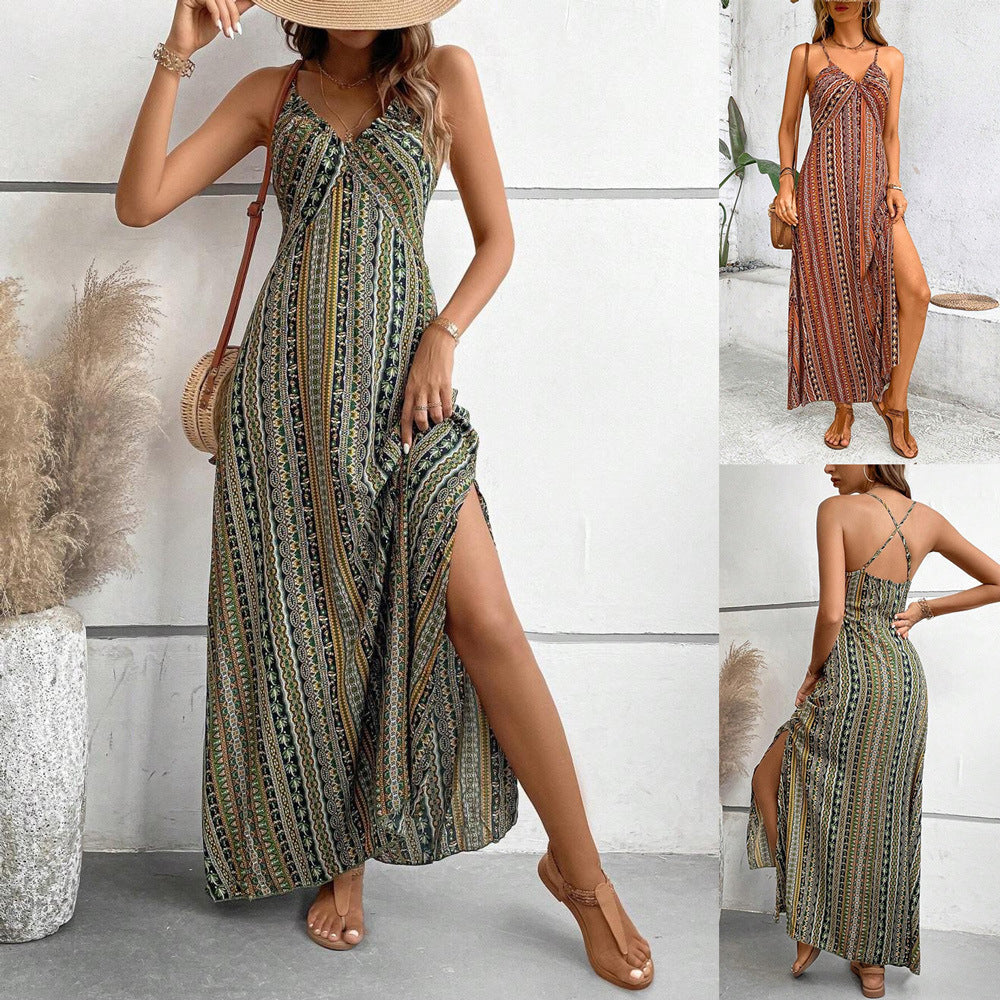 Dam Midiklänning Blommig Polyester Hög Midja Elegant-2