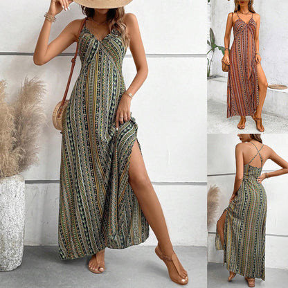 Dam Midiklänning Blommig Polyester Hög Midja Elegant-2