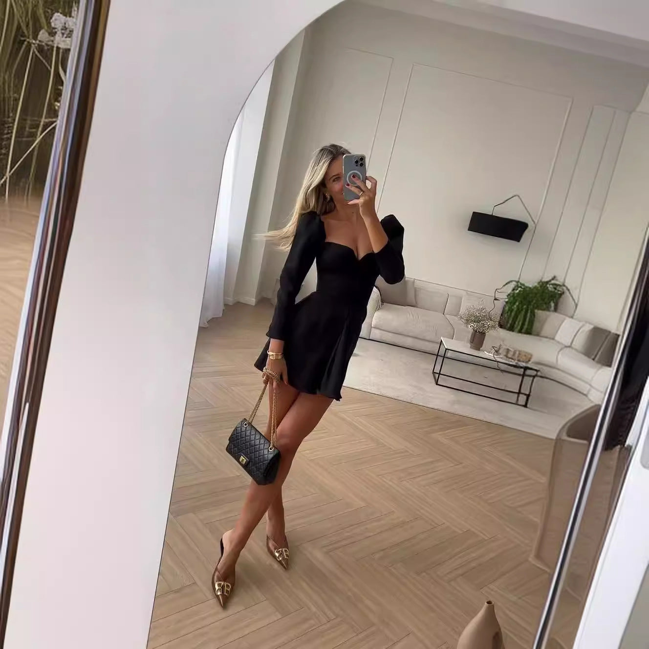 Kvinna Midi Klänning Veckad Spaghetti Band Polyester-5