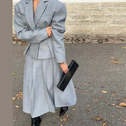 Kvinnors Tvådelad Uppsättning Blazer och Svängande Kjol Mjuk Tyg 5