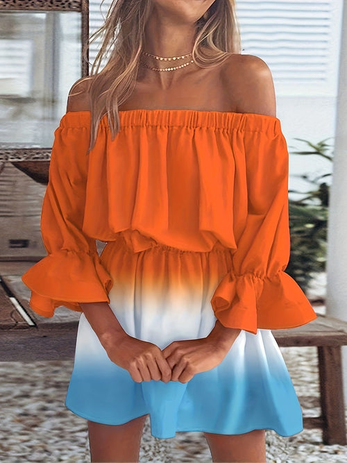 Kvinnors A-Linjeformad Klänning Off-Shoulder Elastisk Midja Stretch Polyester-1