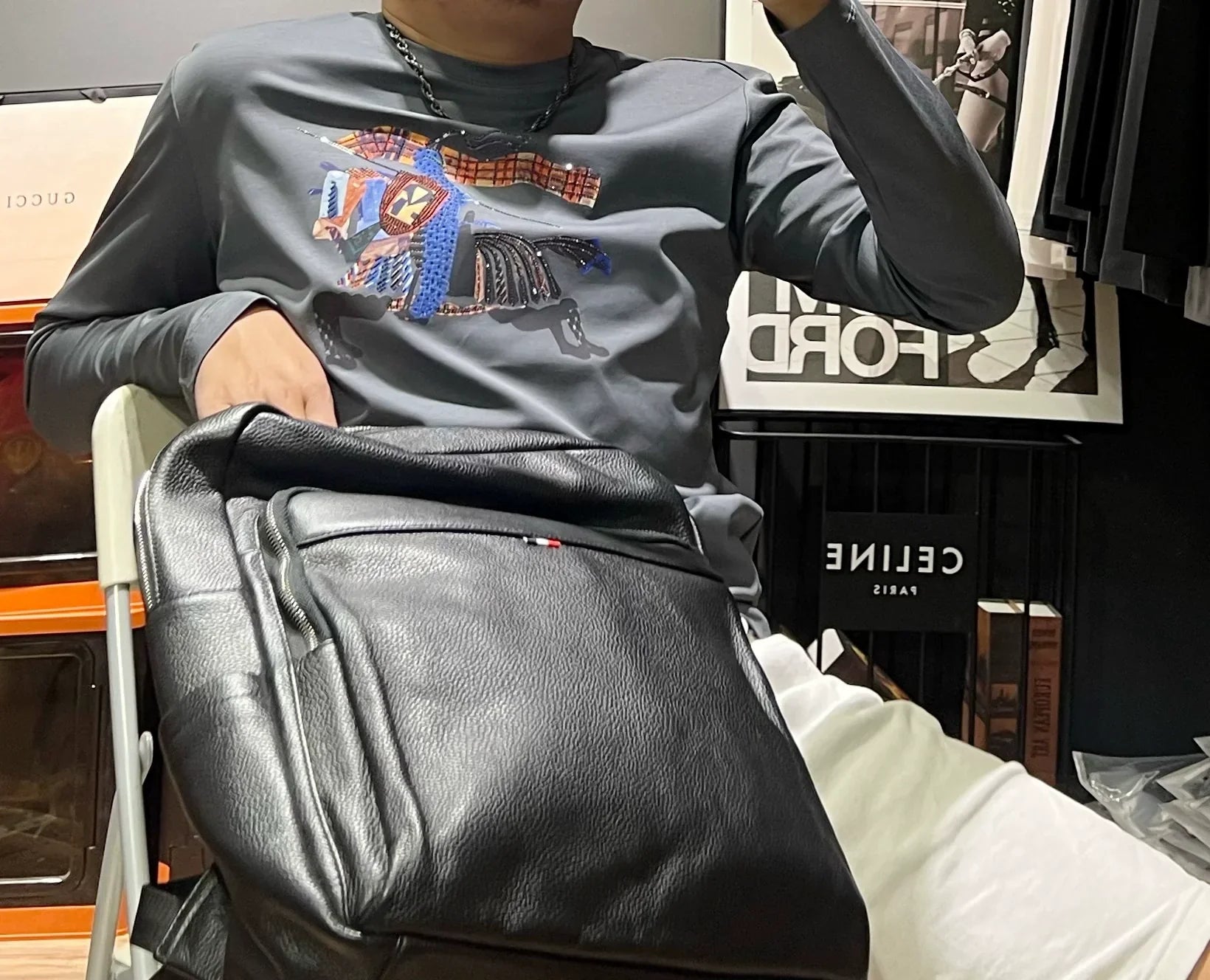 Herr Långärmad T-Shirt Geometrisk Design 100% Bomull-2