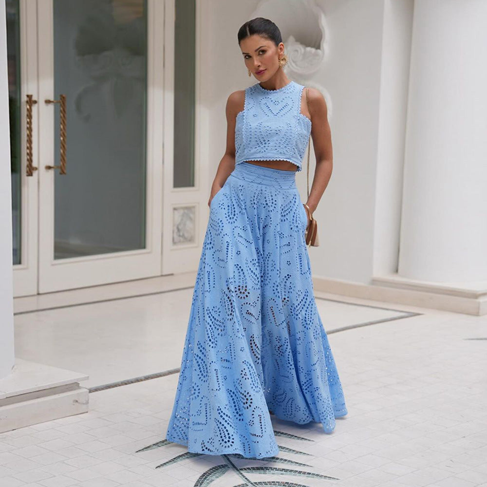 Dam Tvådelad Uppsättning Broderad Spetsig Design Högkvalitativt Tyg-2