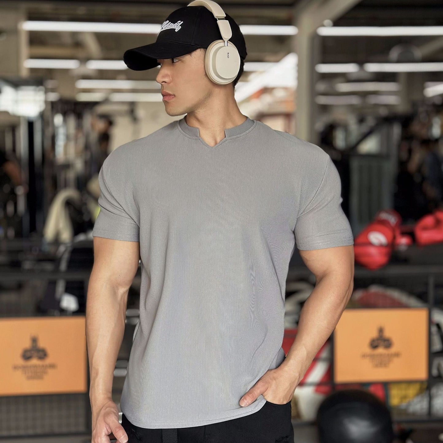 Herr T-shirt V-ringning Lätt Bomullsblandning 7