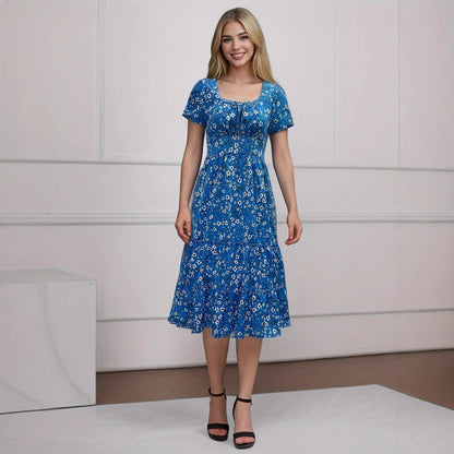 Variant image for Maxiklänning Dam Blommig A-linjeformad Polyester med Kvadrat Halsringning och Puffärmar-1