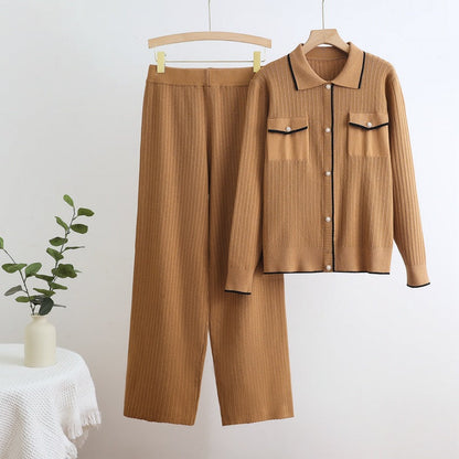 Dam Sweater Set Tvådelad Revers Spandex-4