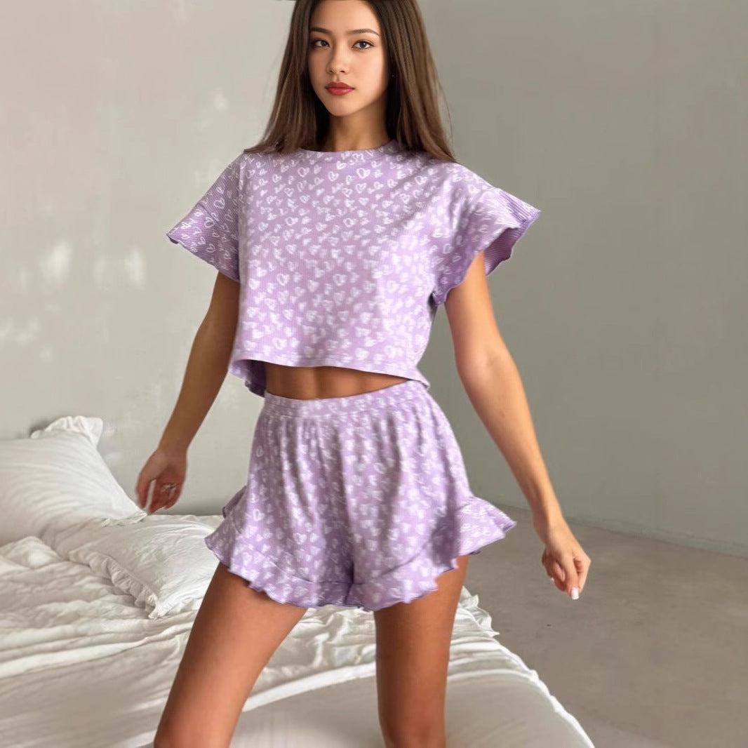 Kvinna Casual Set Geometriskt Mönster Polyester Korta Ärmar-2