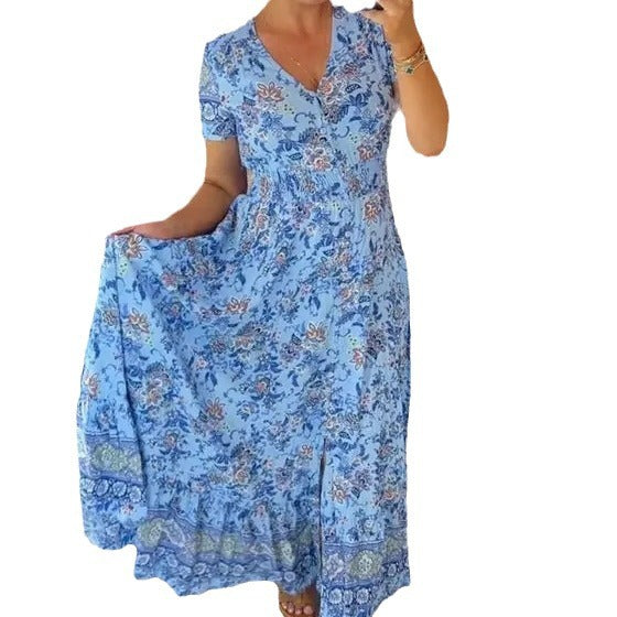 Dam Strandklänning V-Ringad Polyester Lätt och Elegant-6