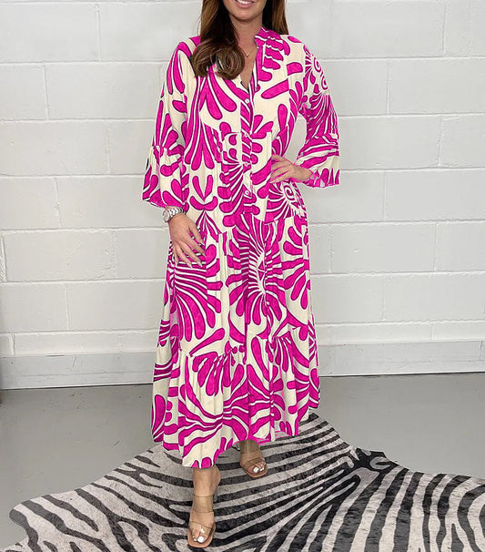 Maxiklänning Dam Retro V-ringning Polyester Blommigt Mönster 1