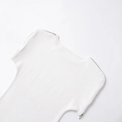 Minimalistisk Dam Topp i Lätt Material med Justerbara Ärmar och Dekorativa Blixtlås – Cirkulär Halsringning 3