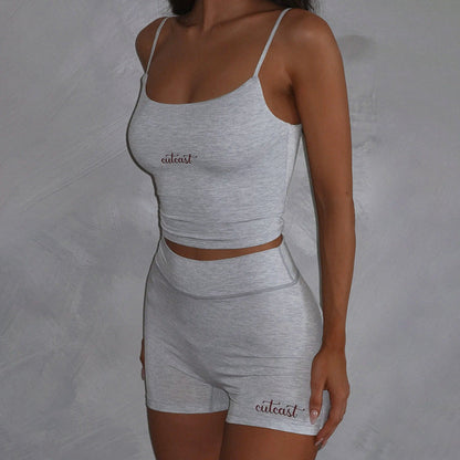 Kvinnor Sportigt Set Crop Top och Shorts Mjuk Textil 2