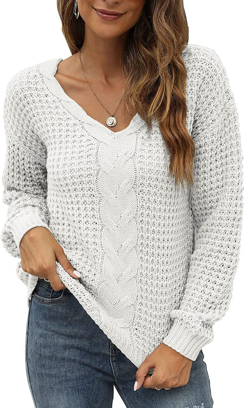 Dam Tröja Långärmad V-ringad Akryl Loose Fit-1
