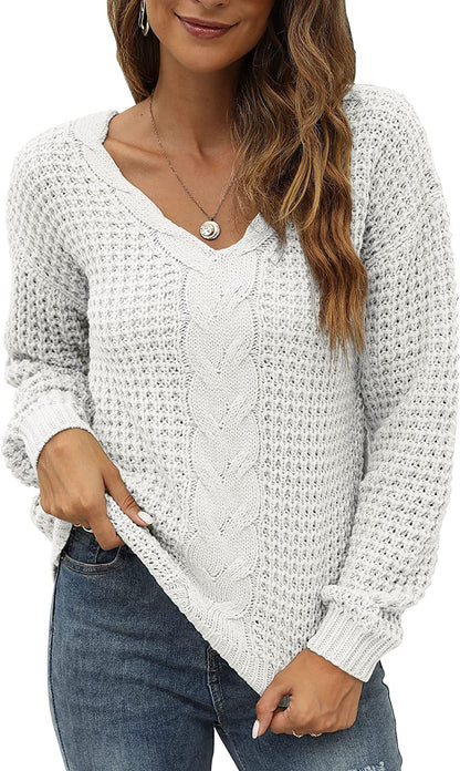 Variant image for Kvinnors Långärmad Tröja V-ringad Akryl Hålblommönster-1