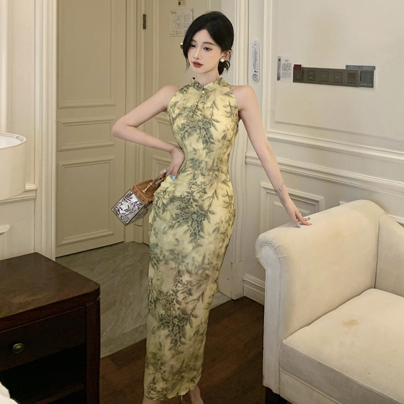 Variant image for Kvinna Cheongsam Klänning Lång Chiffon-1