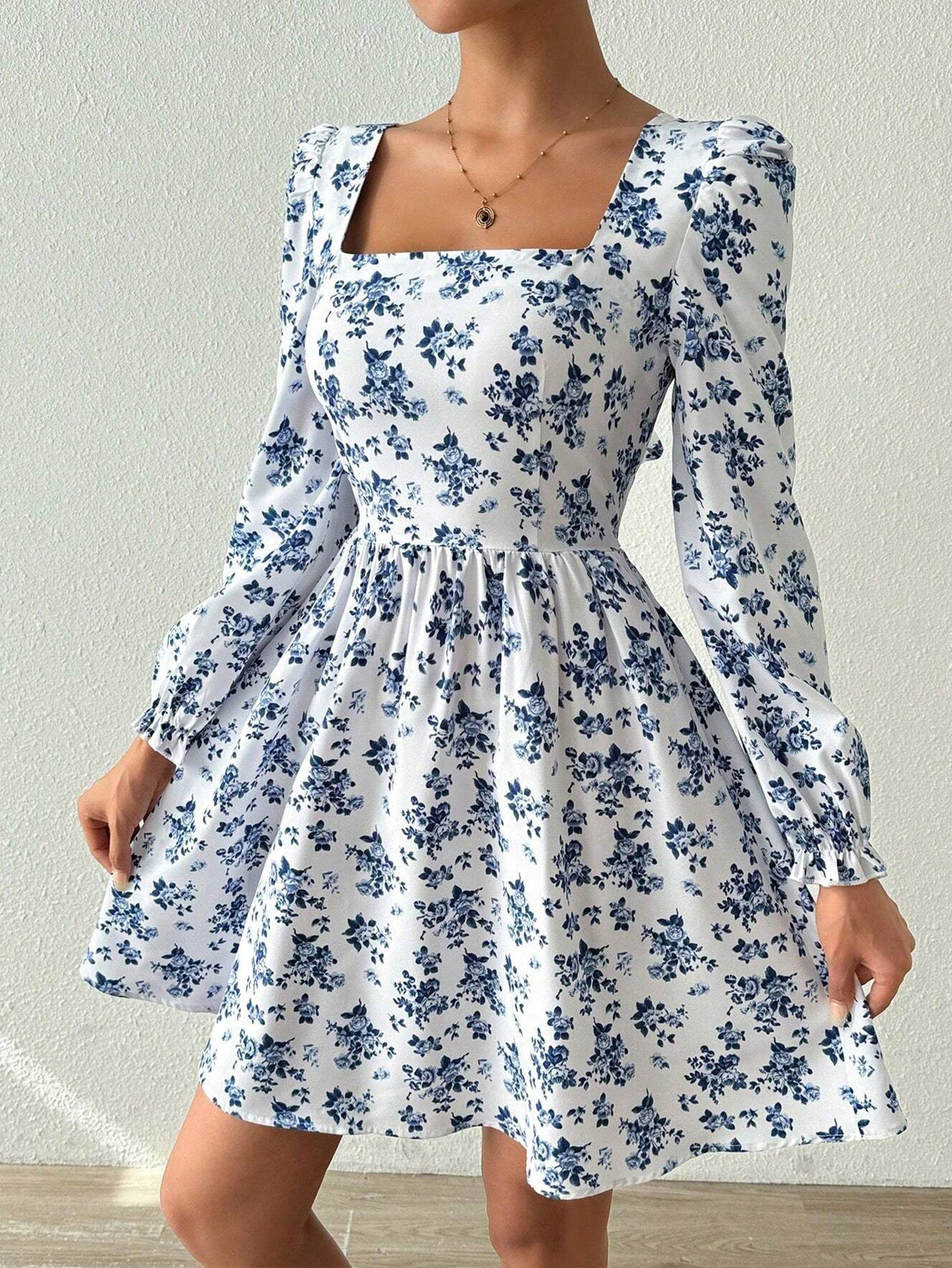 Kvinna A-Linjeformad Kjol Hög Midja Syntetisk Fiber Blommig-5