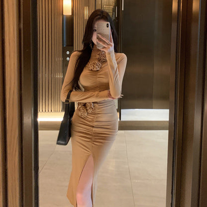 Kvinnors Lång Klänning Blommig Bodycon Högkvalitativt Tyg-3