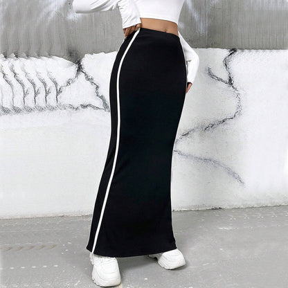 Dam Bodycon Kjol Kontrasterande Design Polyester-4