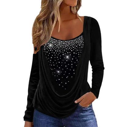 Långärmad T-shirt Dam 3D Effekt Rhinestones Polyester-6