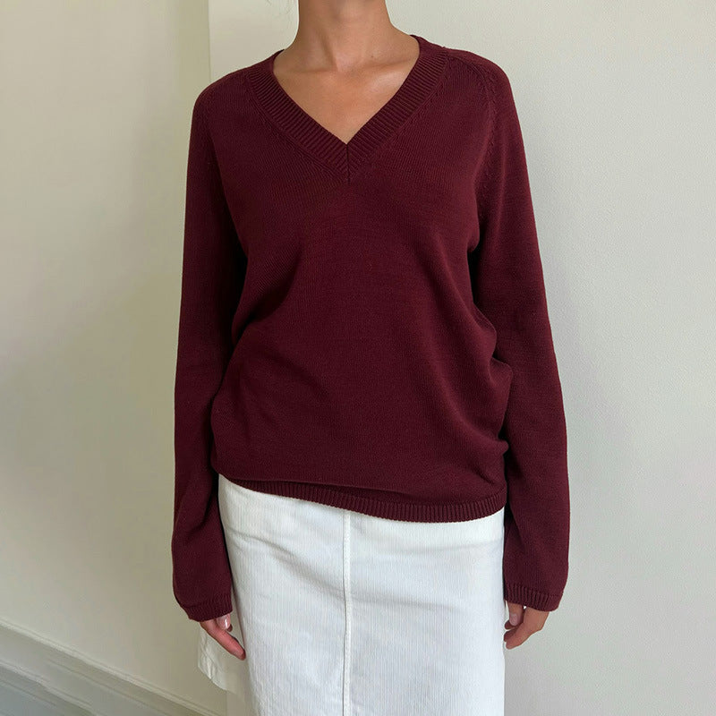 Variant image for Kvinnors V-ringad Tröja Mjuk Bomullsblandning Långa Ärmar-1