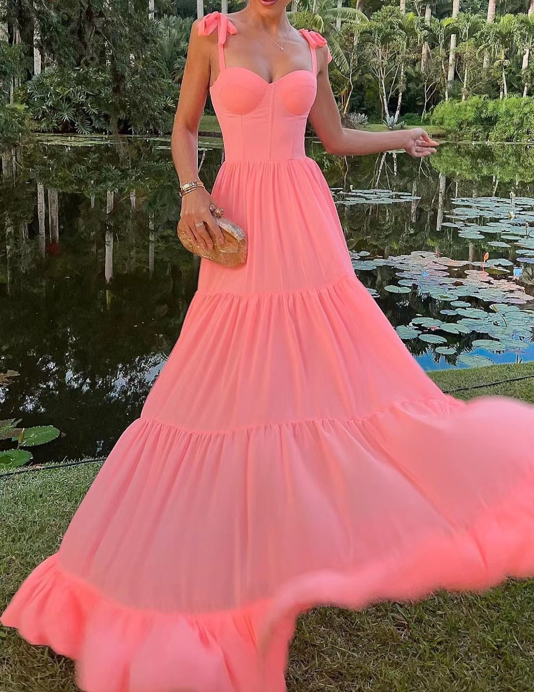 Kvinnors A-Line Klänning Spaghetti Band Polyester-2