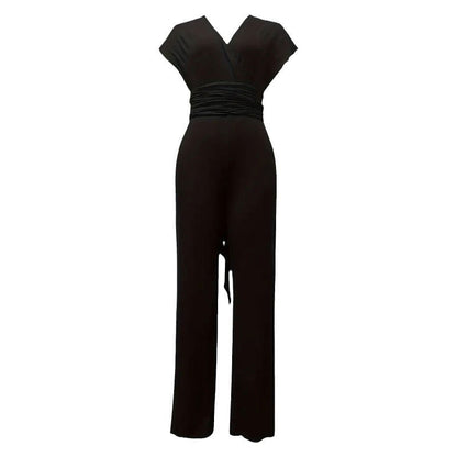 Elegant Dam Jumpsuit med V-ringad Slingrande Topp och Breda Ben – Andningsbart Tyg för Bröllop och Fester 6
