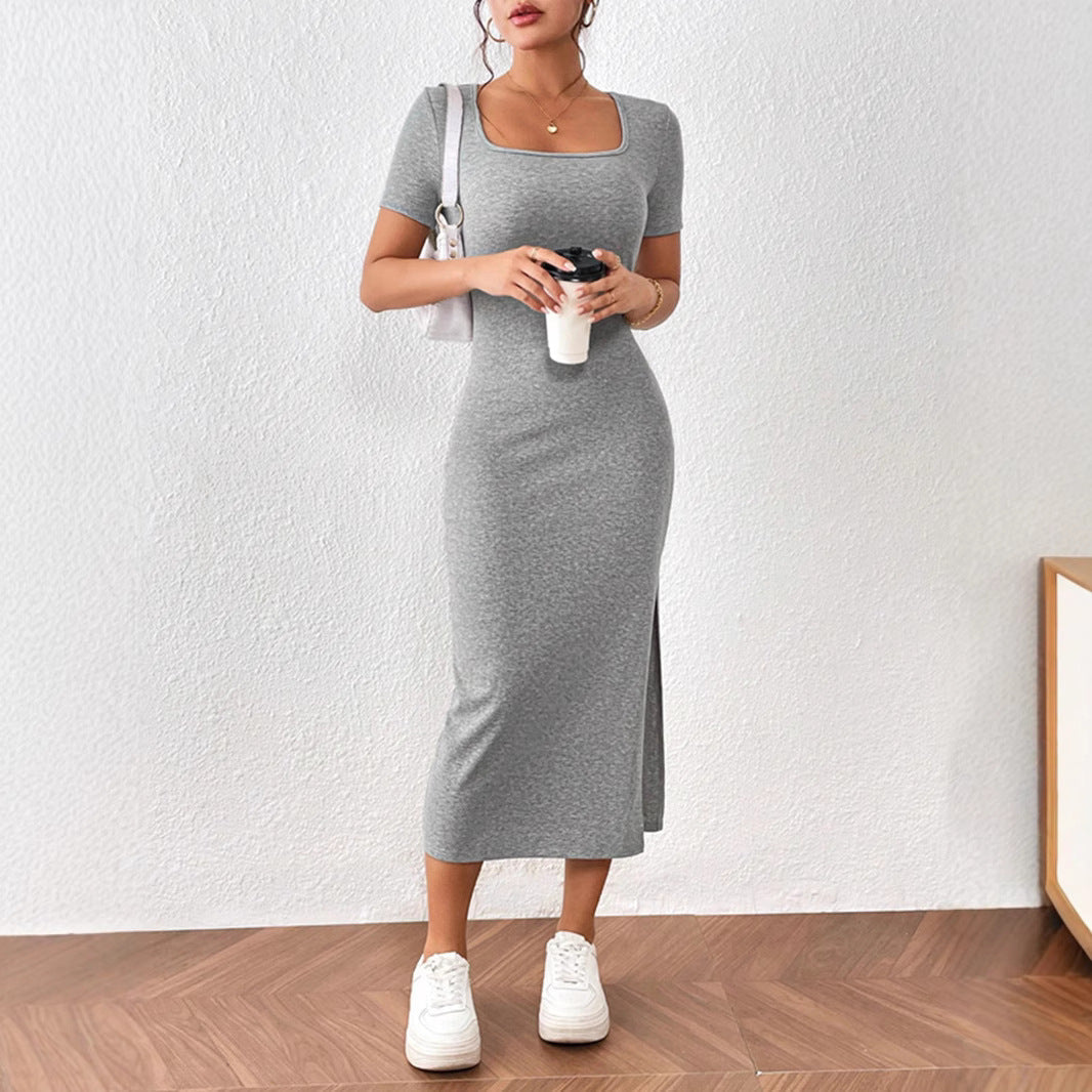 Damklänning Bodycon Korta Ärmar Ribbad Tygblandning-4