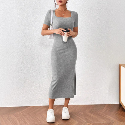 Damklänning Bodycon Korta Ärmar Ribbad Tygblandning-4