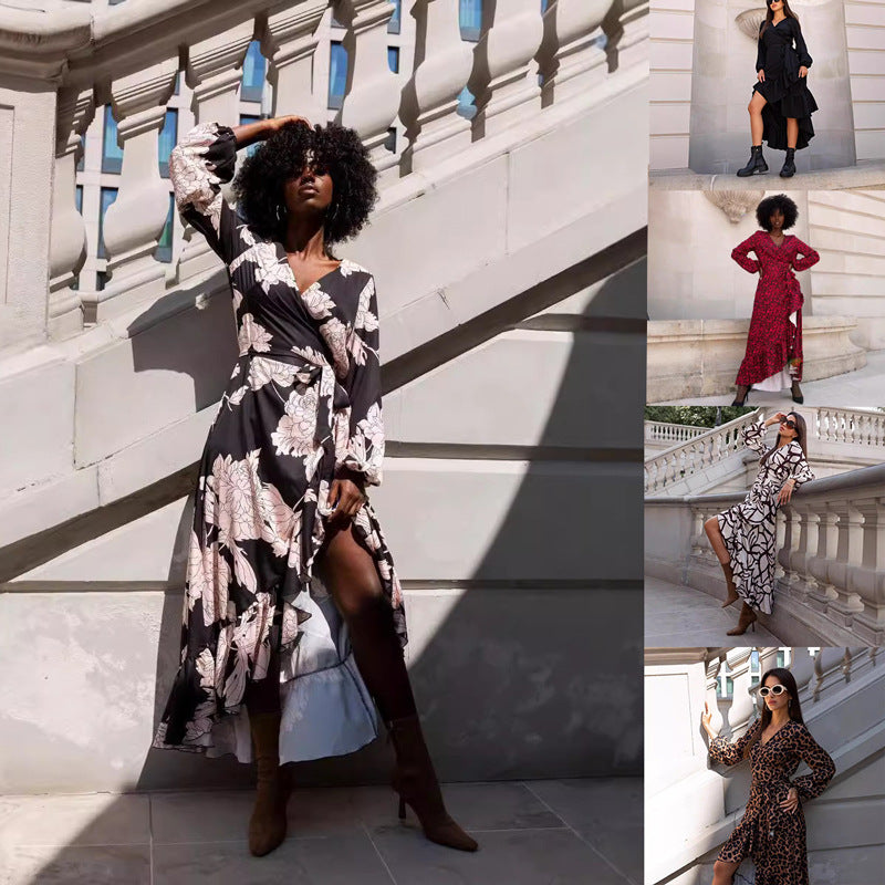 Damklänning Asymmetrisk Maxi Polyester Elegant Långärmad-2