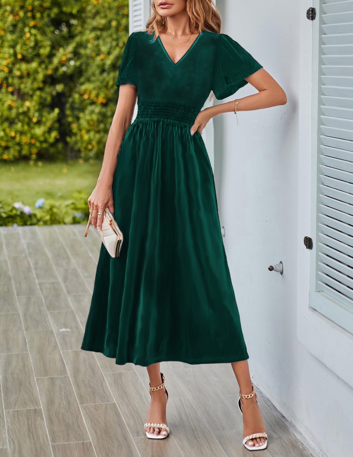 Variant image for Dam Långklänning V-Hals Tredimensionell Dekoration Silke-11