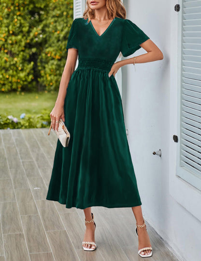 Variant image for Dam Långklänning V-Hals Tredimensionell Dekoration Silke-11